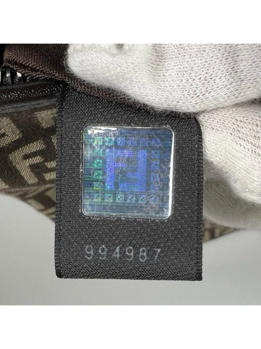 Fendi Shoulder Bag Canvas Leather Brown Silver